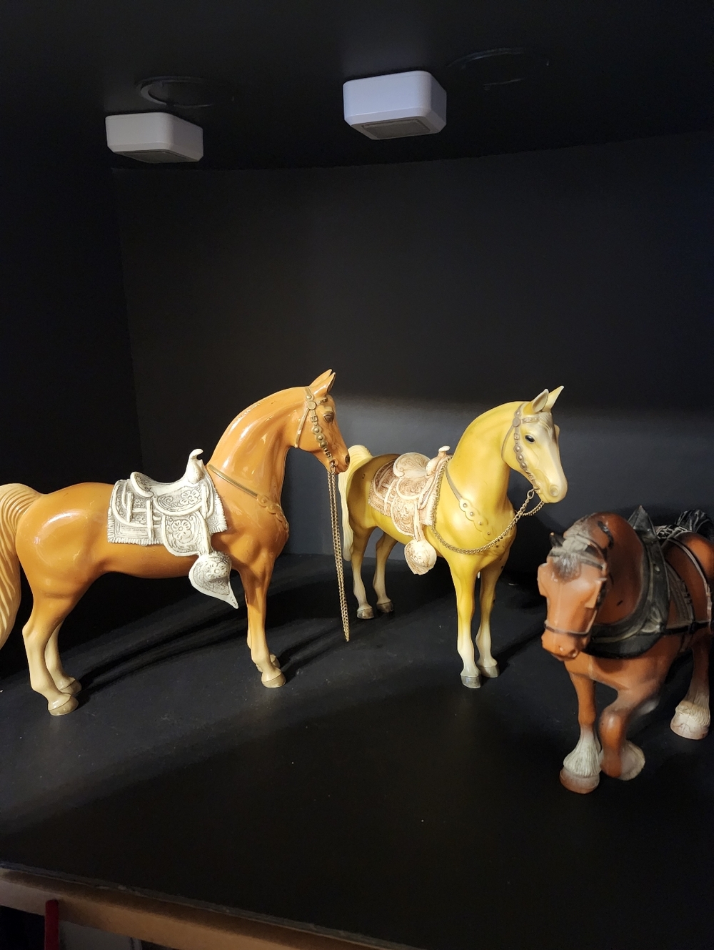 Set of Three Vintage Horse Figurines - Brown & Yellow